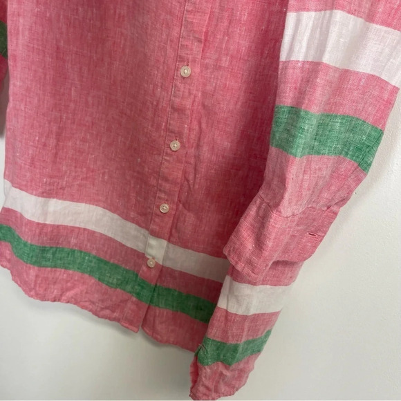 Boden Shirt Womens 4P Petite Pink Green White Button Up Cotton Collared Tunic - Picture 3 of 10